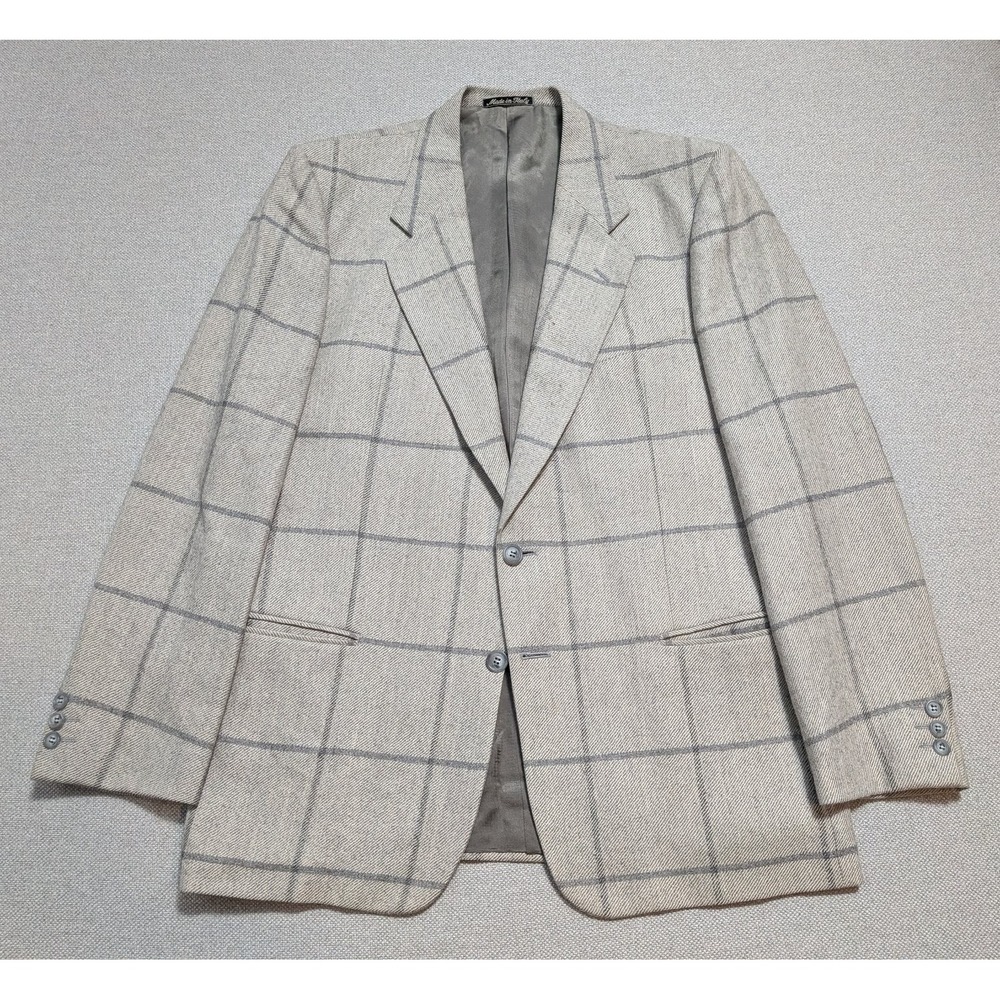 Valentino Uomo Men's Blazer 40R Beige Gray Wool Windowpane Jacket Made in Italy